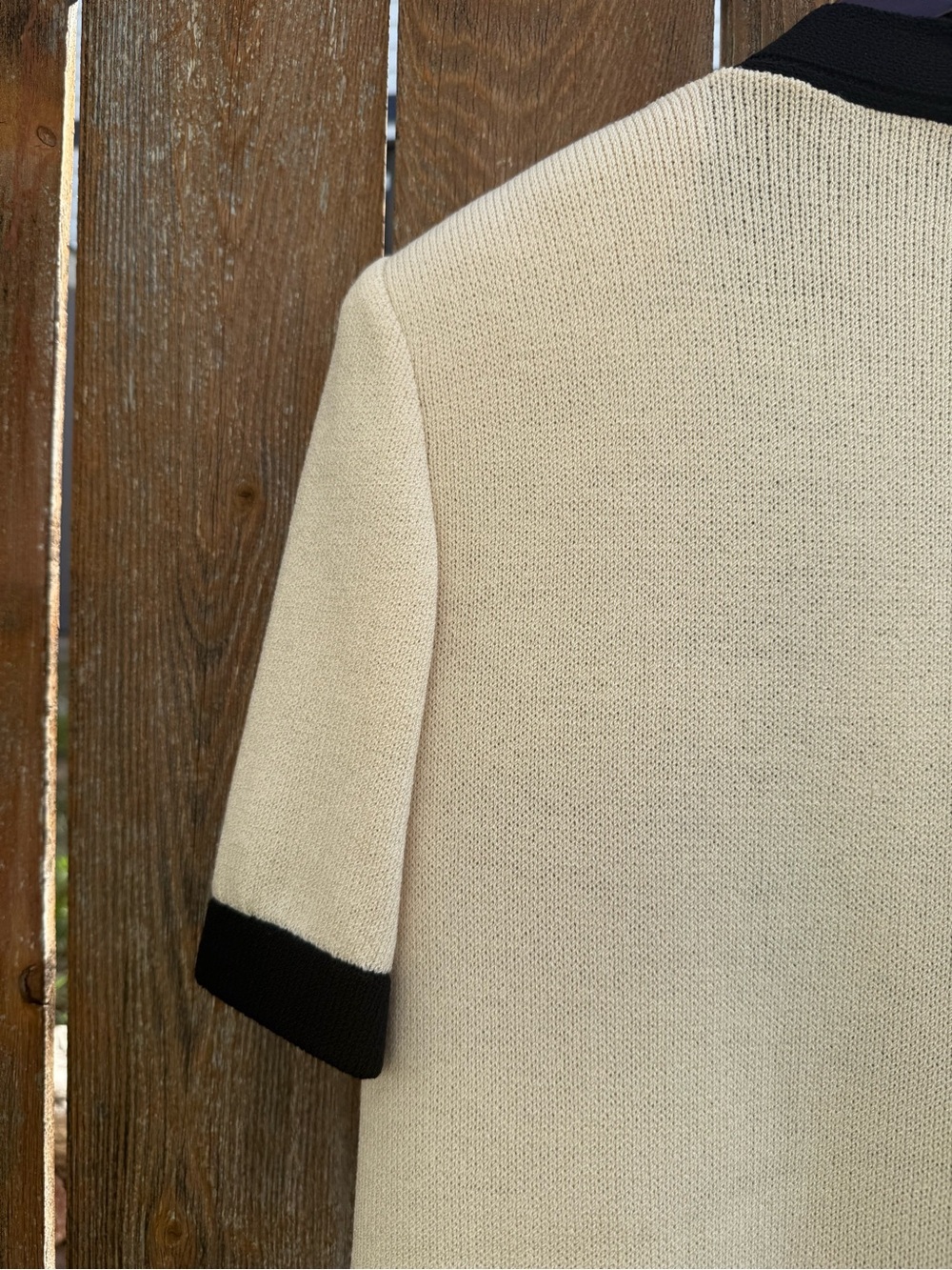 St. John Cream Beige Black Trim Open Front Short Sleeve Cardigan Jacket Medium - Picture 12 of 15